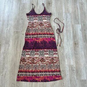 Womens Snap Multicolor Printed Maxi Dress - M